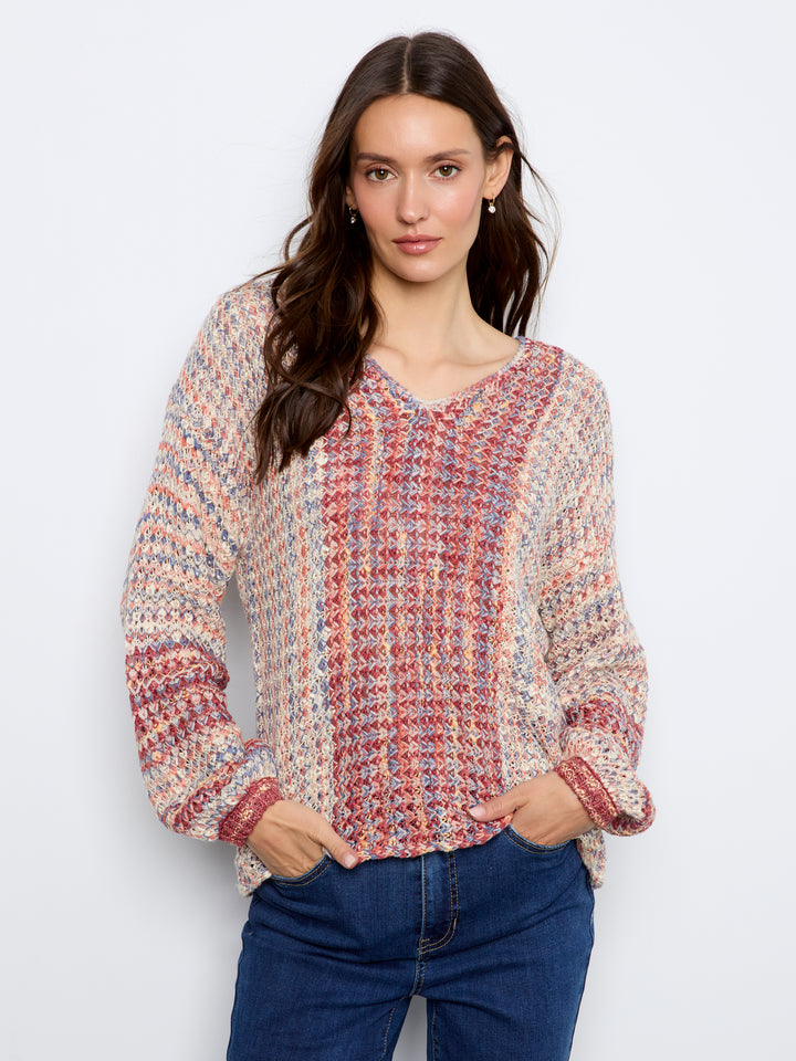 Long Sleeve Drop Shoulder V-Neck Sweater