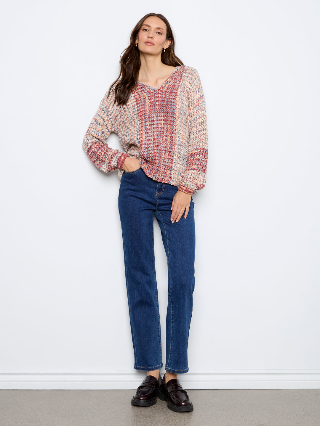 Long Sleeve Drop Shoulder V-Neck Sweater