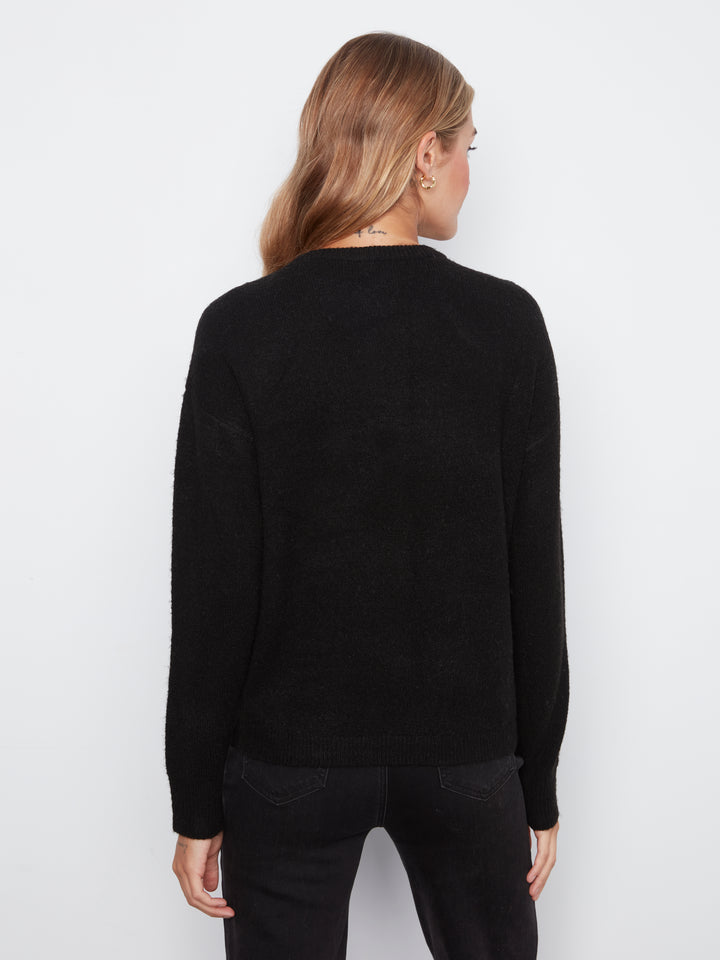 Long Sleeve Drop Shoulder Double Knit Intarsia Flower Sweater
