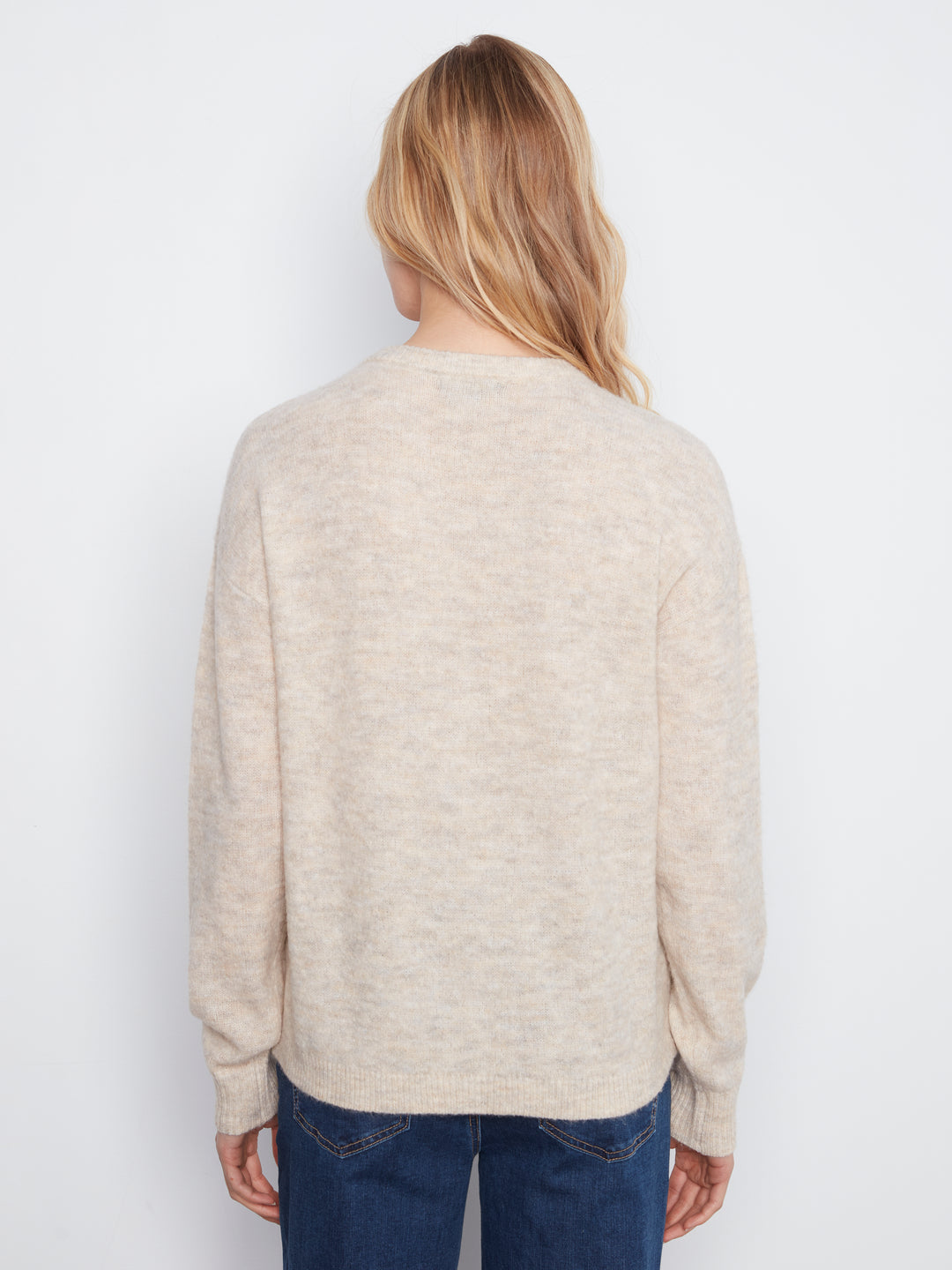 Long Sleeve Drop Shoulder Double Knit Intarsia Flower Sweater