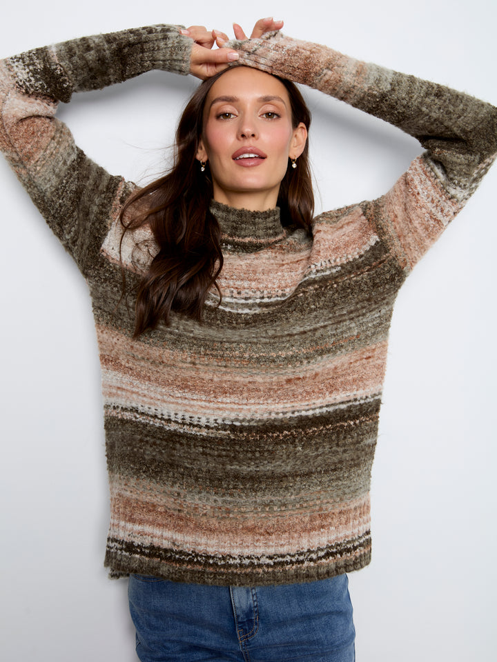 Long Sleeve Drop Shoulder Mock Neck High-Low Sweater