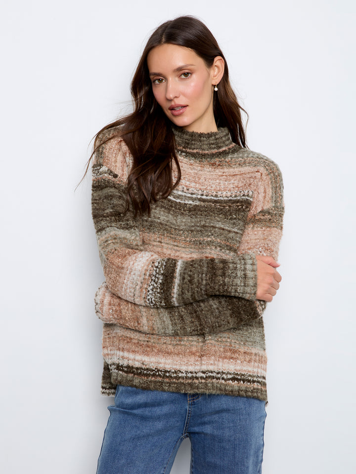 Long Sleeve Drop Shoulder Mock Neck High-Low Sweater