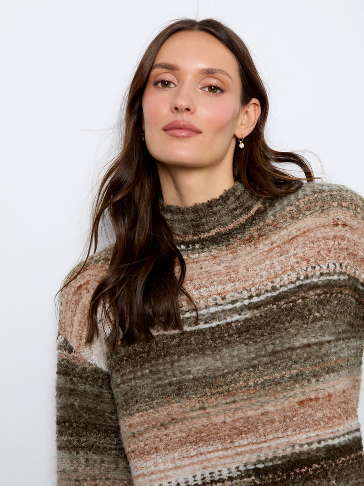 Long Sleeve Drop Shoulder Mock Neck High-Low Sweater