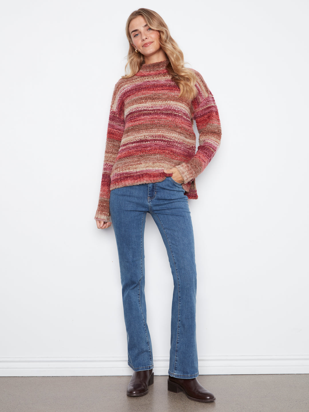 Long Sleeve Drop Shoulder Mock Neck High-Low Sweater