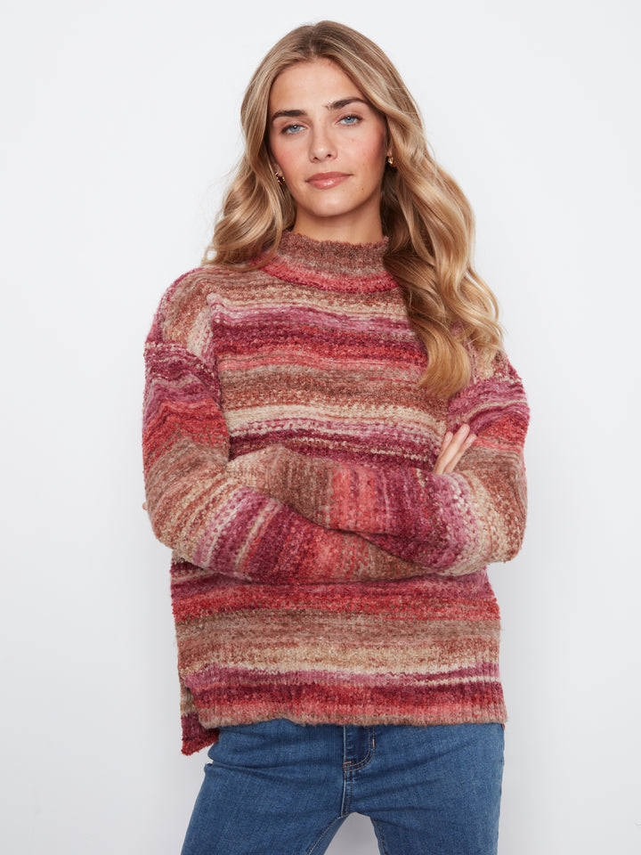 Long Sleeve Drop Shoulder Mock Neck High-Low Sweater