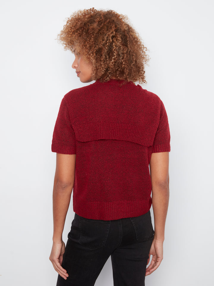 Short Sleeve Crew Neck Sweater With Combined Sleeves Detail