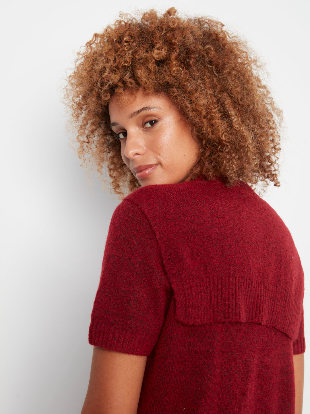 Short Sleeve Crew Neck Sweater With Combined Sleeves Detail