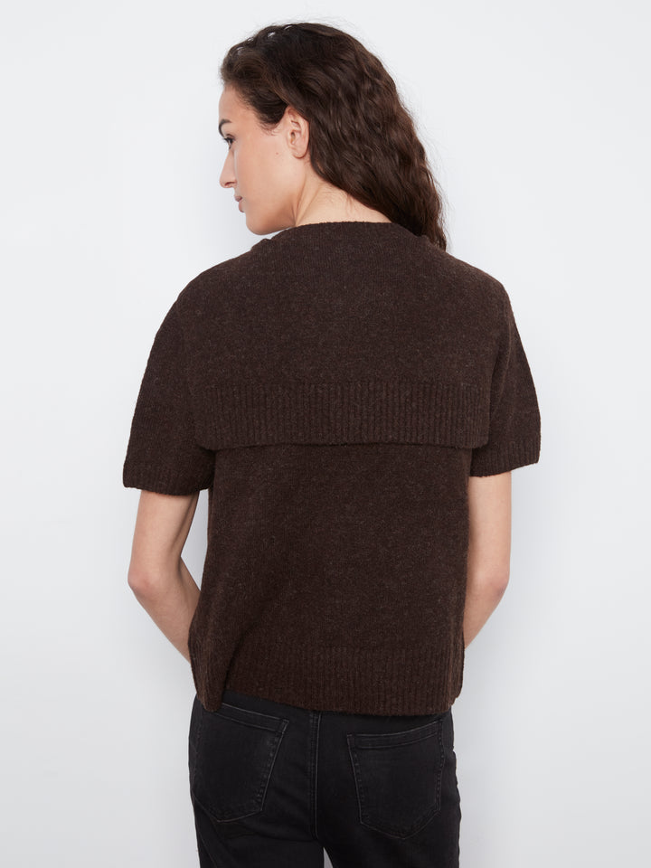 Short Sleeve Crew Neck Sweater With Combined Sleeves Detail