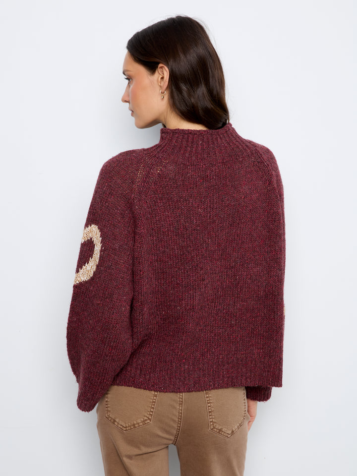 High Neck Knit Sweater With Heart Placement