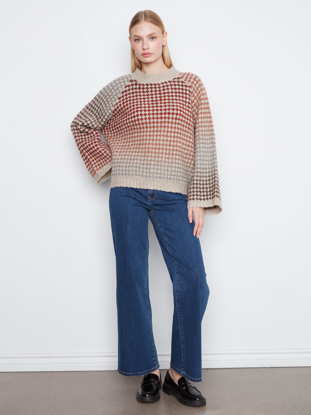 High Neck Muticolor Knit Sweater