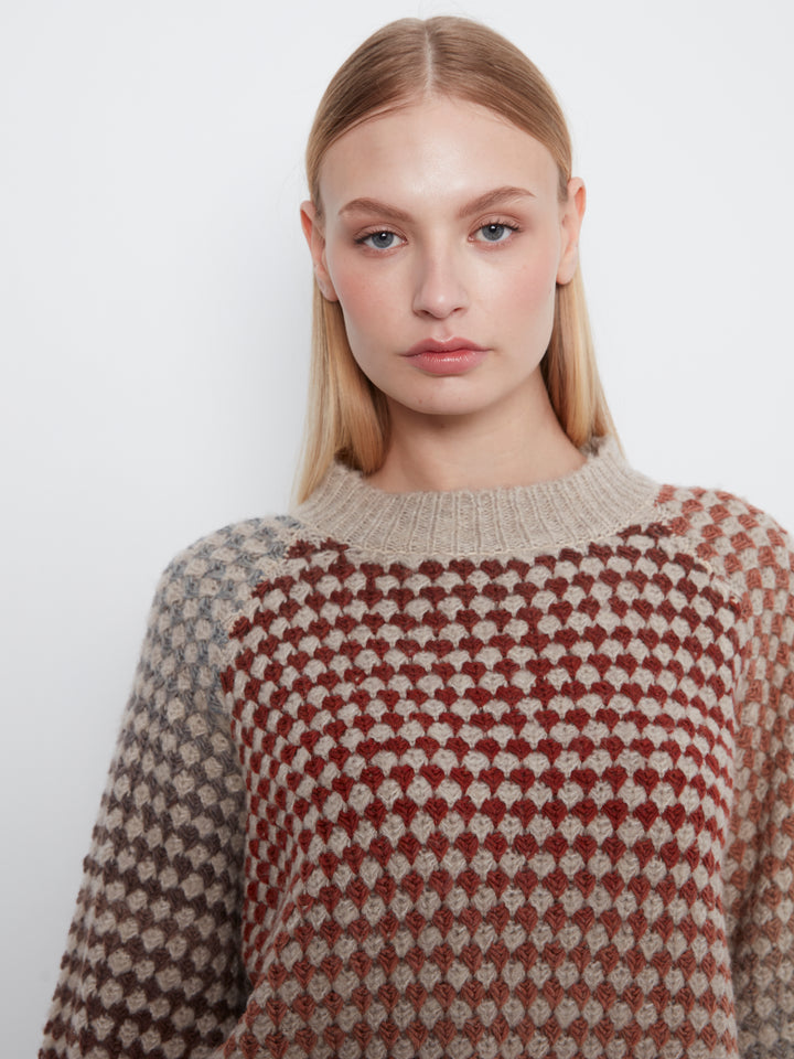 High Neck Muticolor Knit Sweater