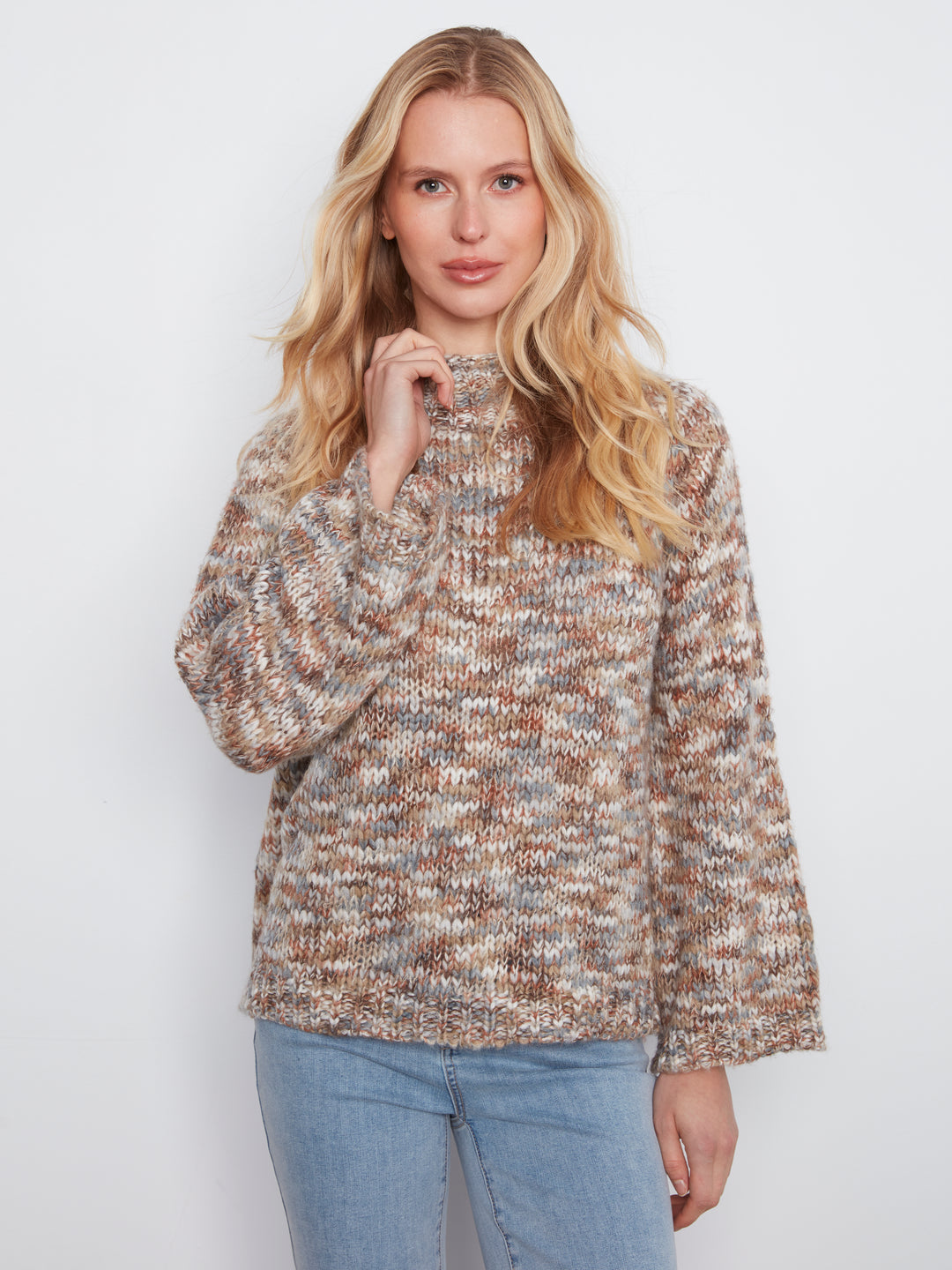 High Neck Space Dyed Knit Sweater