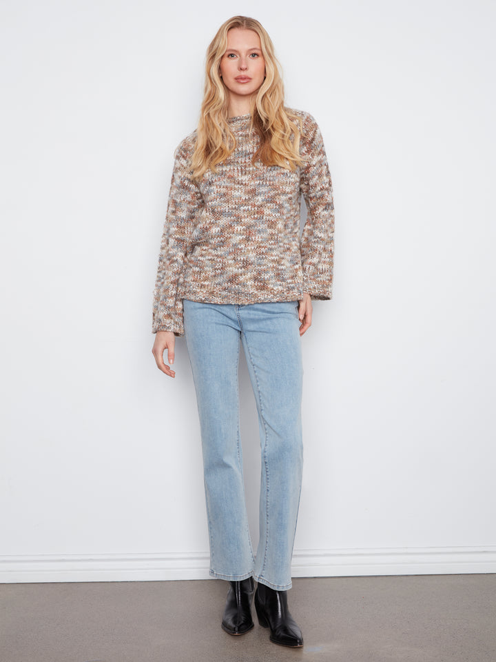 High Neck Space Dyed Knit Sweater