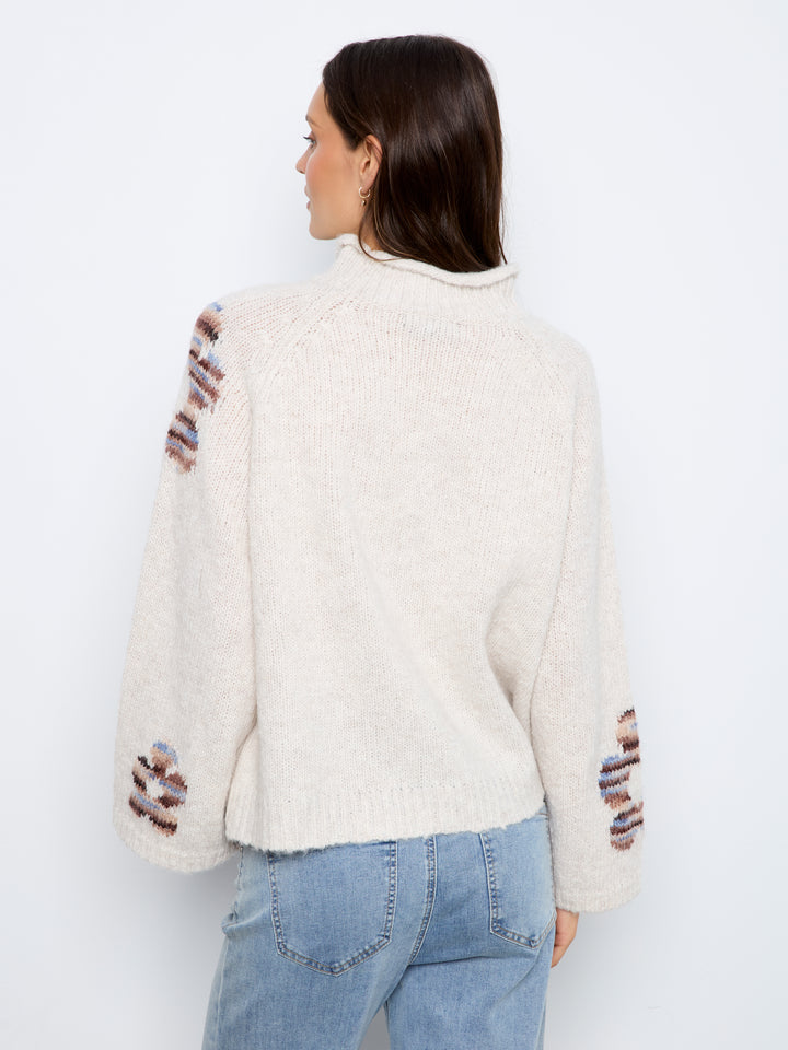 High Neck Knit Sweater With Heart Placement