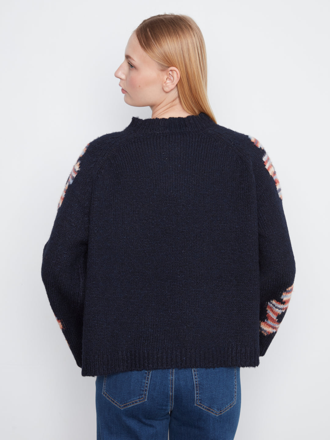 High Neck Knit Sweater With Heart Placement