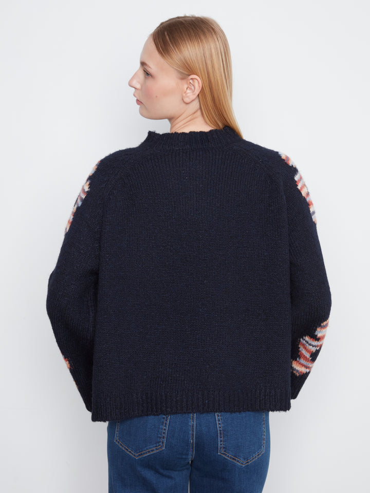 High Neck Knit Sweater With Heart Placement