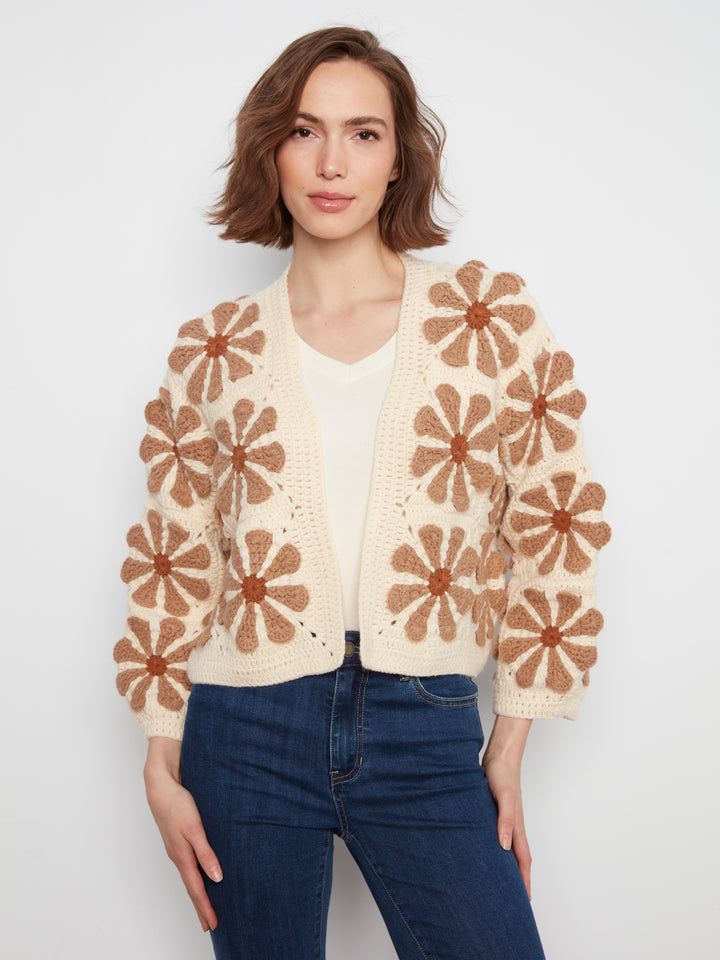 Long Sleeve Drop Shoulder Crochet Cardigan