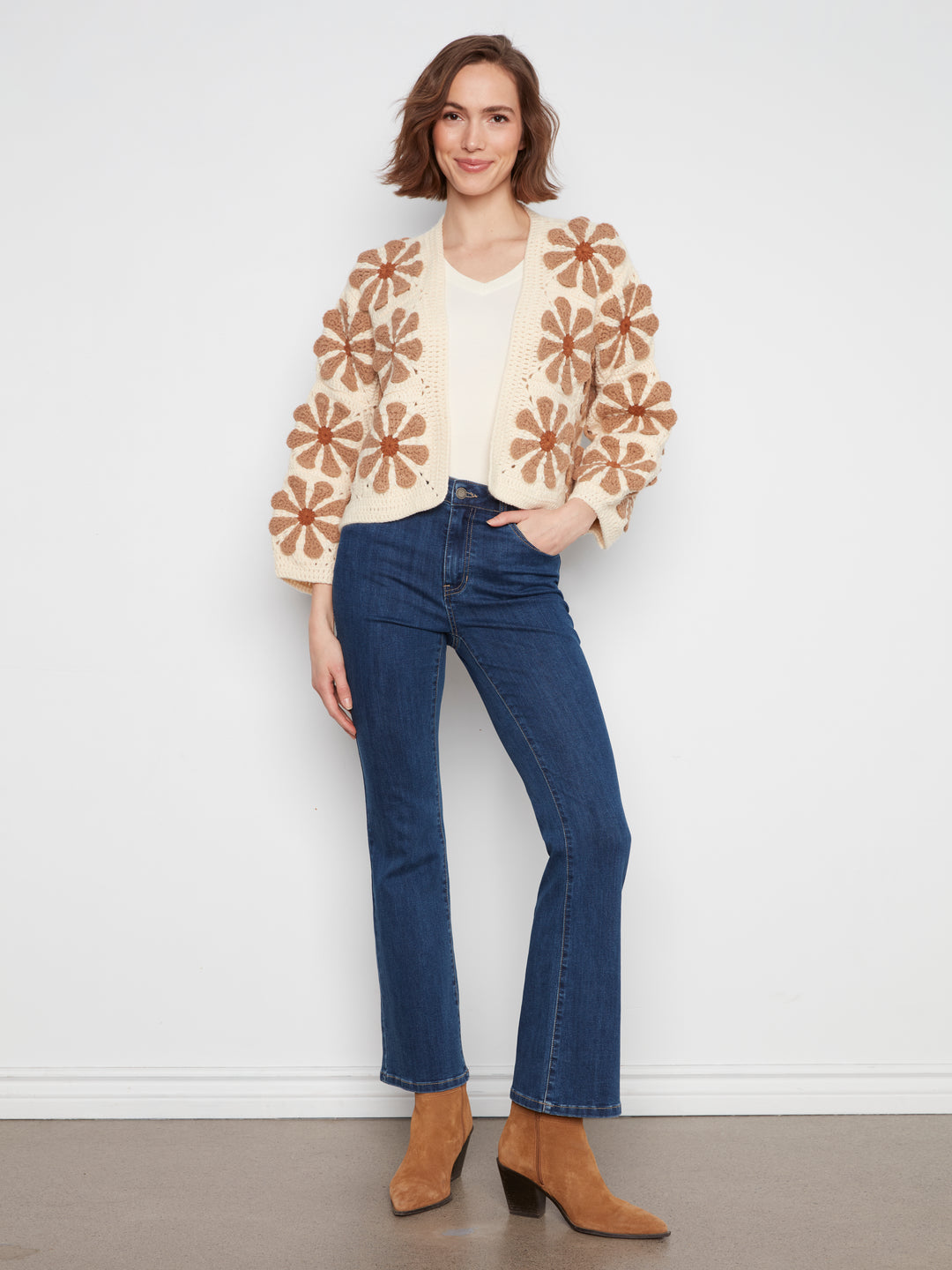 Long Sleeve Drop Shoulder Crochet Cardigan
