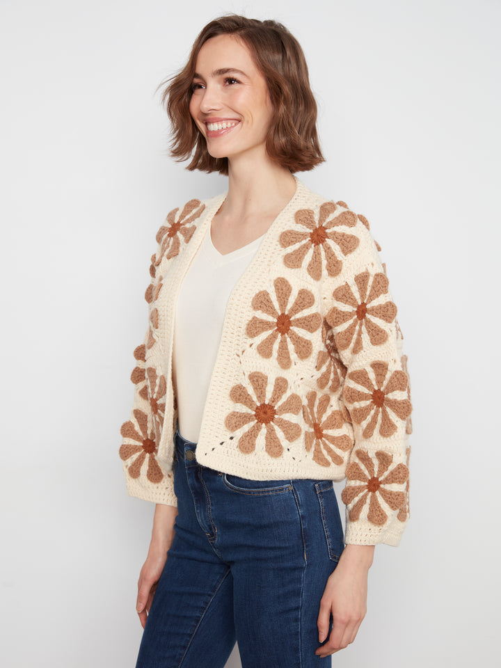 Long Sleeve Drop Shoulder Crochet Cardigan