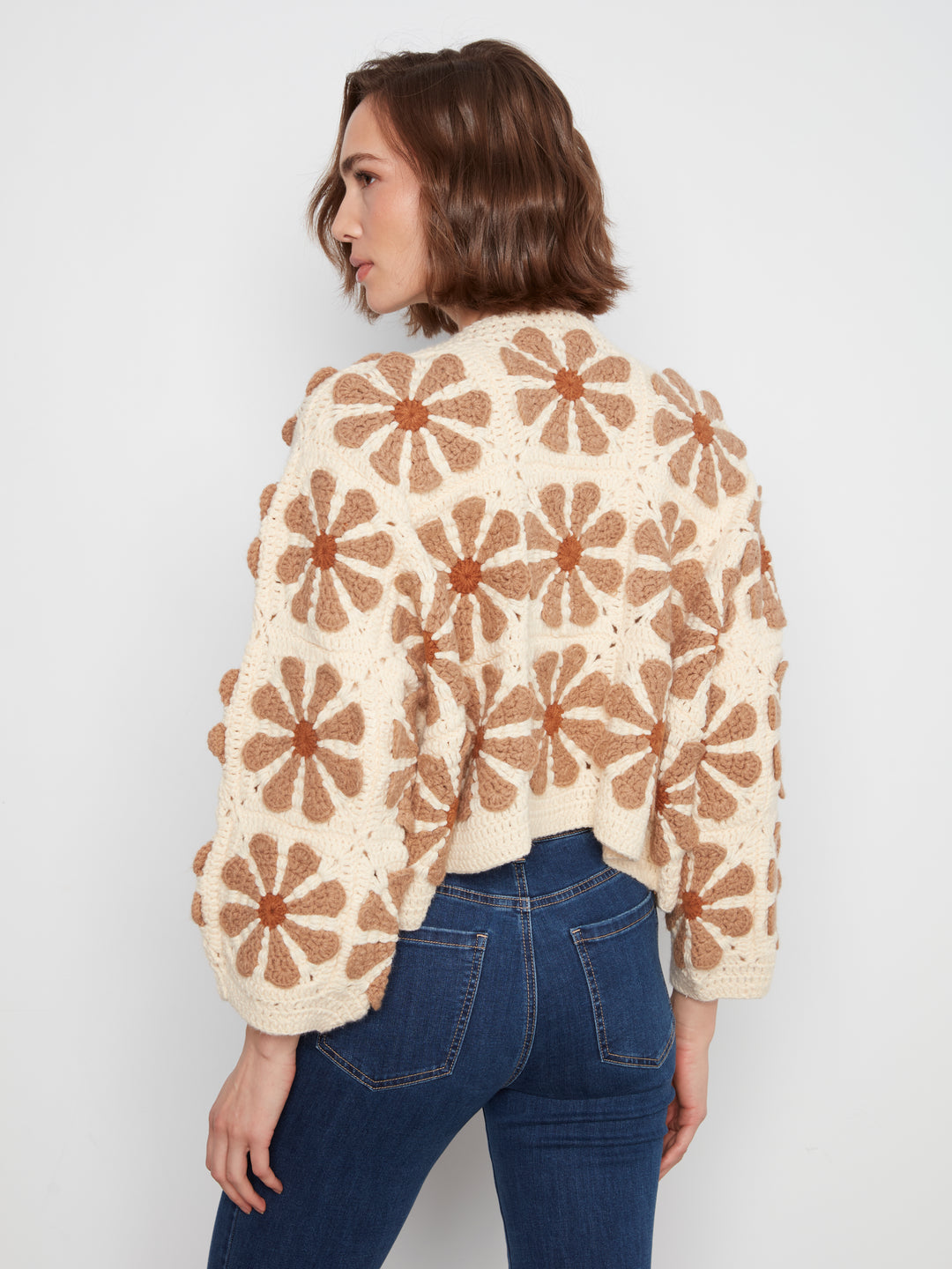 Long Sleeve Drop Shoulder Crochet Cardigan