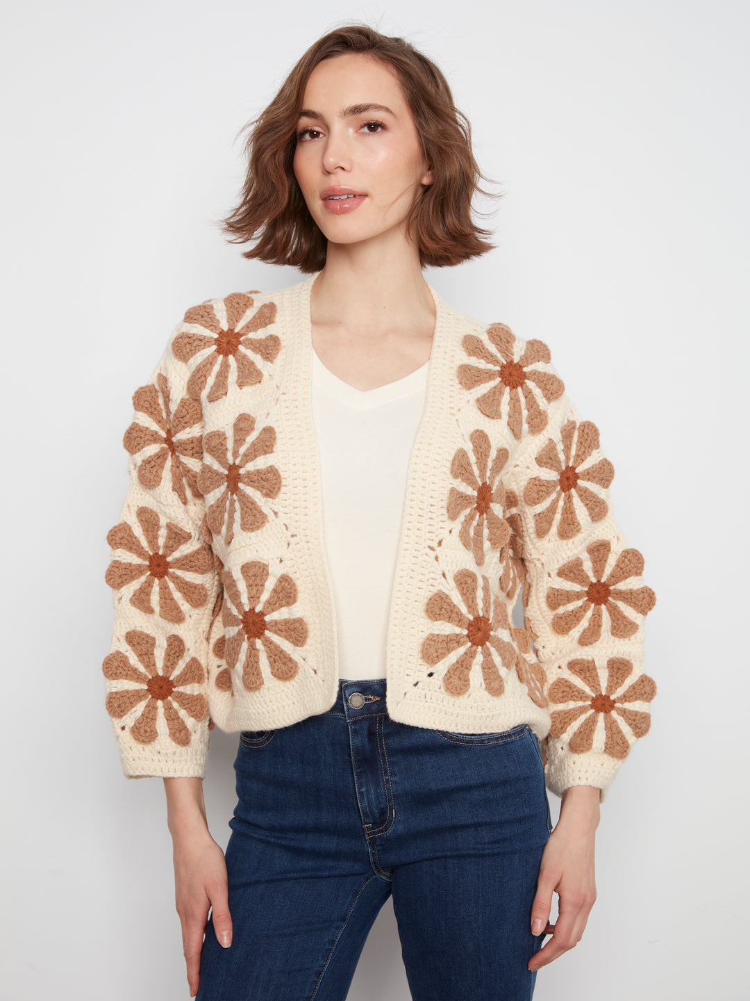 Long Sleeve Drop Shoulder Crochet Cardigan