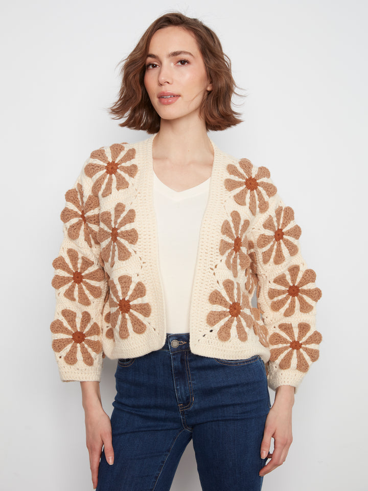 Long Sleeve Drop Shoulder Crochet Cardigan