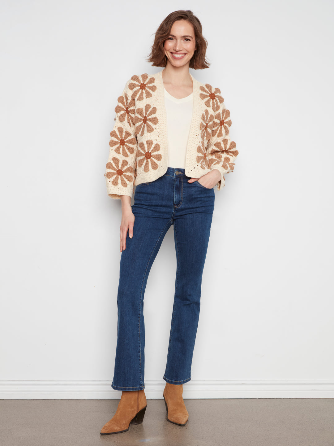 Long Sleeve Drop Shoulder Crochet Cardigan