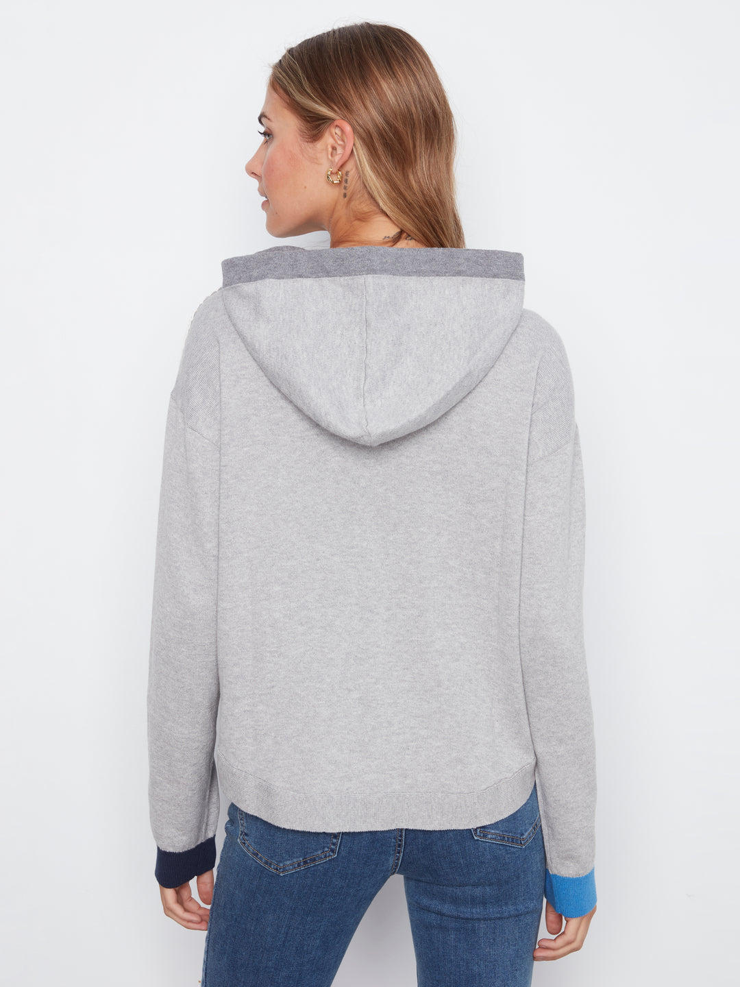 Long Sleeve Round Hem Hooded Sweater with Contrast Detail