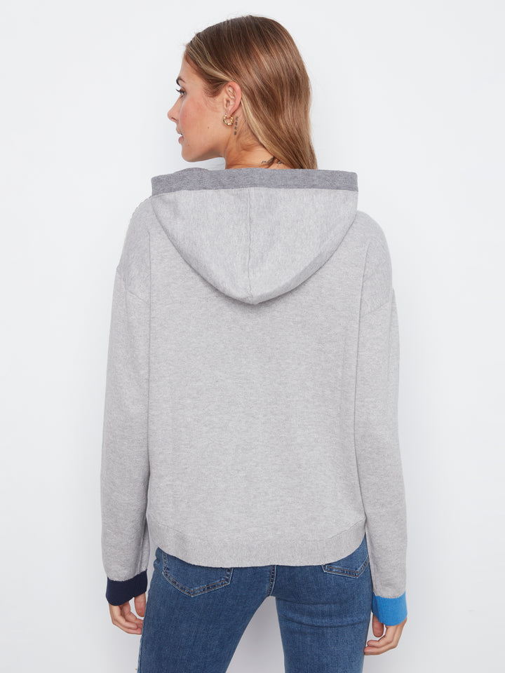 Long Sleeve Round Hem Hooded Sweater with Contrast Detail