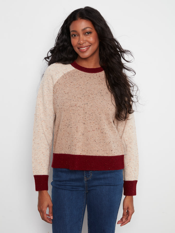 Raglan Long Sleeve Crew Neck Color Blocked Sweater