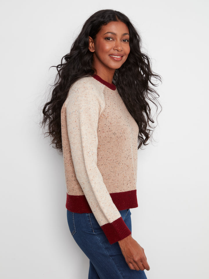Raglan Long Sleeve Crew Neck Color Blocked Sweater