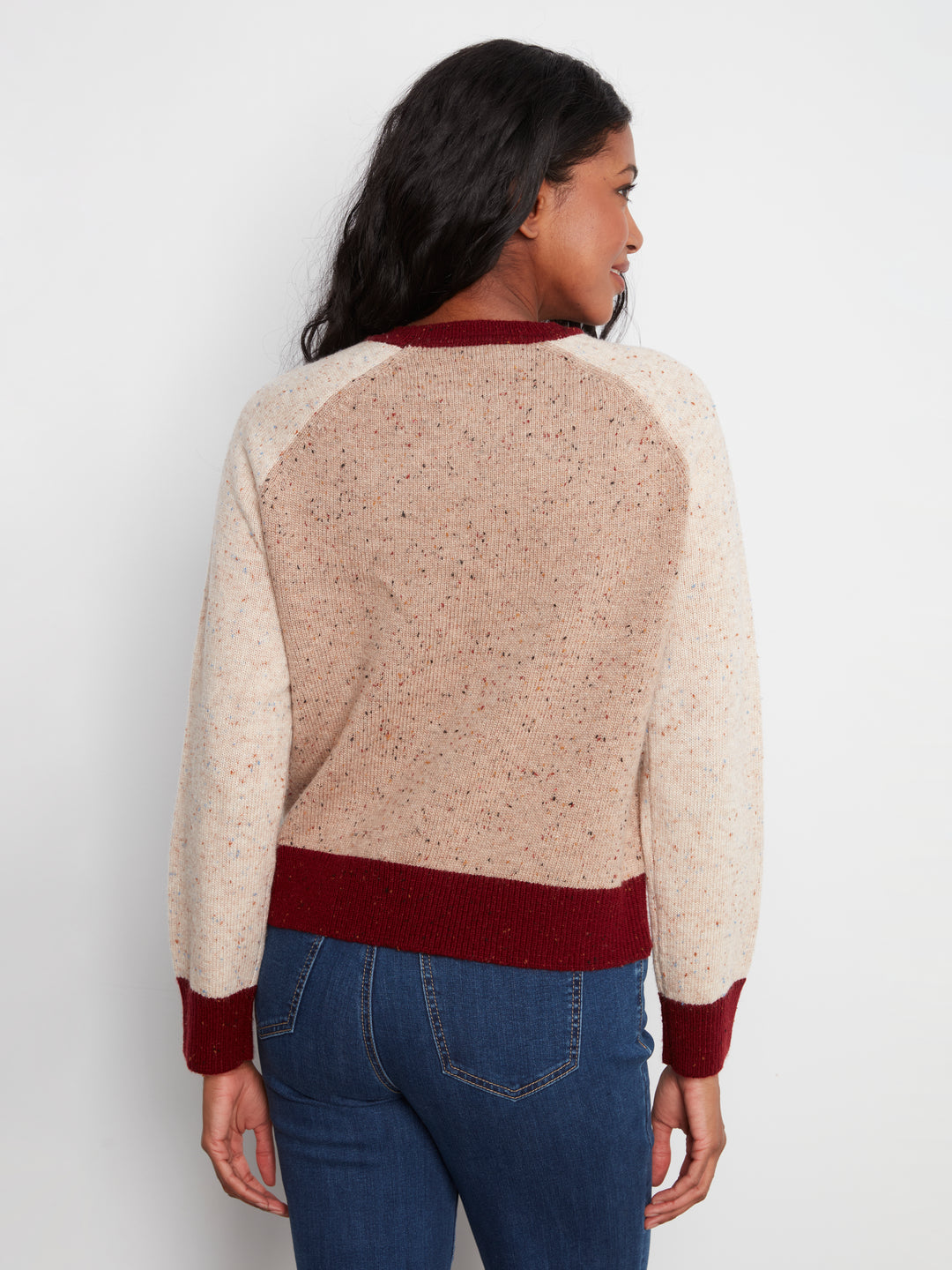 Raglan Long Sleeve Crew Neck Color Blocked Sweater