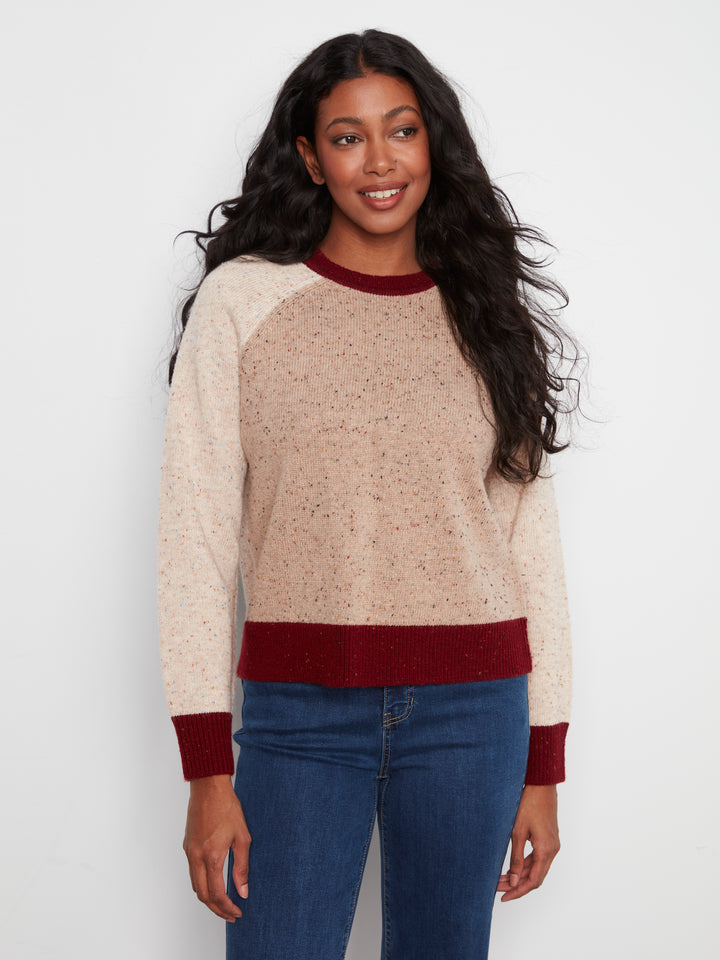 Raglan Long Sleeve Crew Neck Color Blocked Sweater