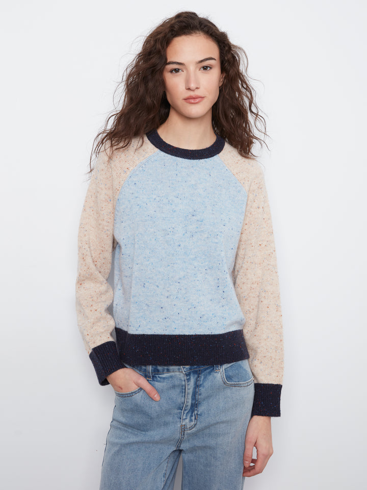 Raglan Long Sleeve Crew Neck Color Blocked Sweater