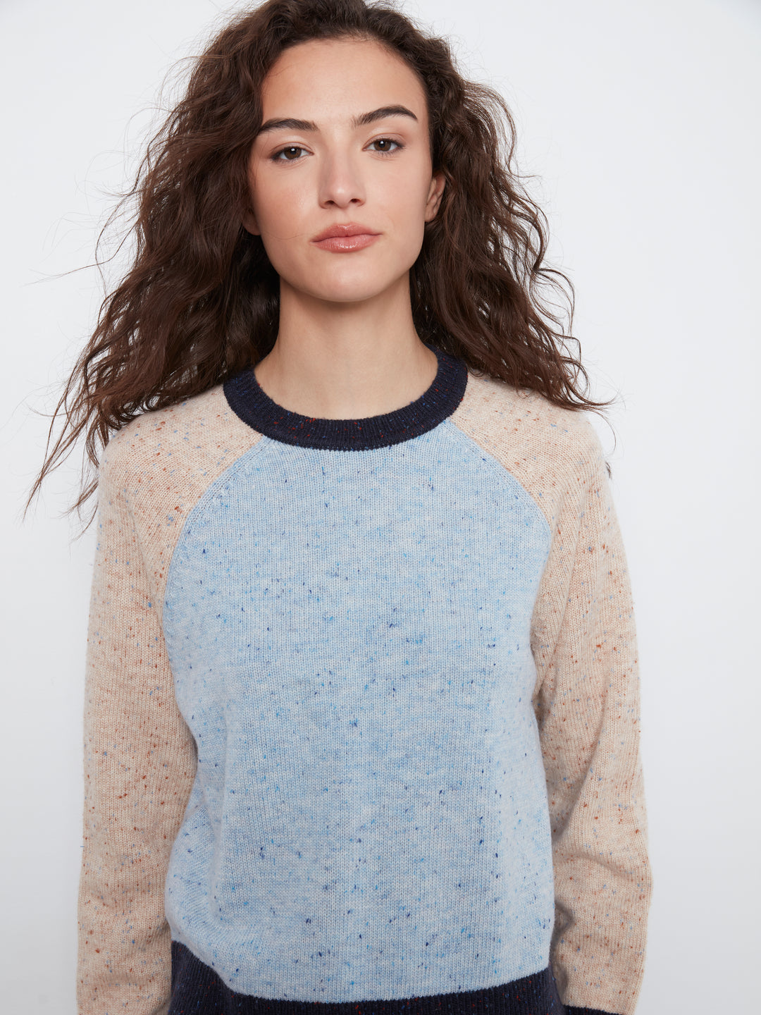 Raglan Long Sleeve Crew Neck Color Blocked Sweater