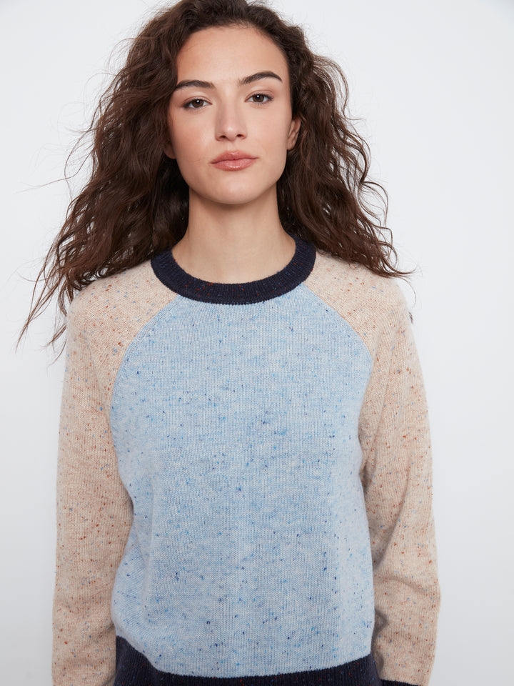 Raglan Long Sleeve Crew Neck Color Blocked Sweater