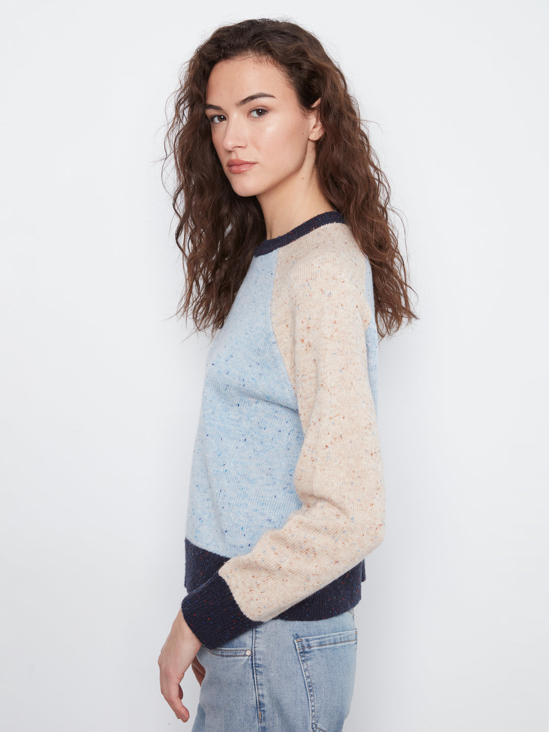 Raglan Long Sleeve Crew Neck Color Blocked Sweater