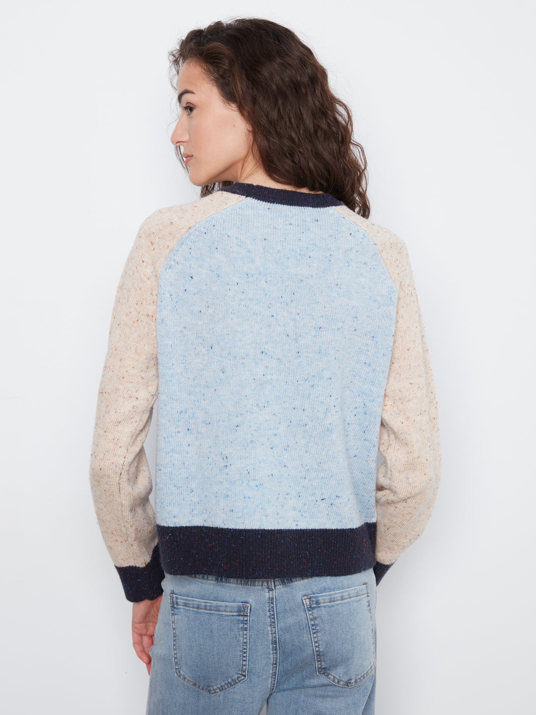 Raglan Long Sleeve Crew Neck Color Blocked Sweater