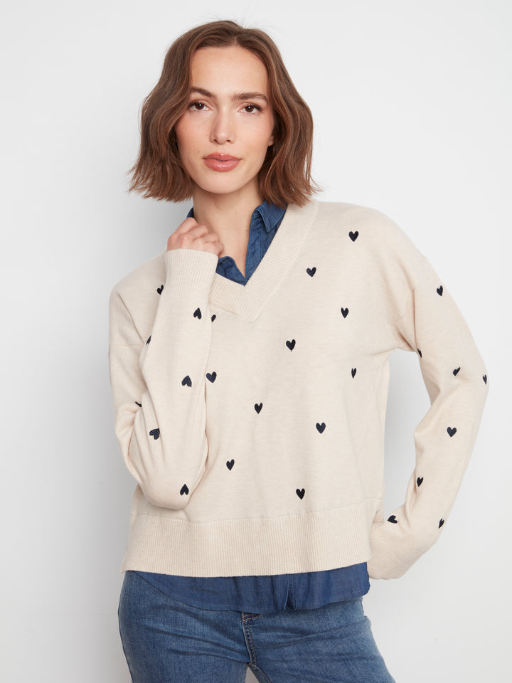Long Sleeve Drop Shoulder Sweater With Woven Shirt Collar And Bottom Woven pc
