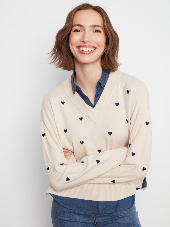 Long Sleeve Drop Shoulder Sweater With Woven Shirt Collar And Bottom Woven pc