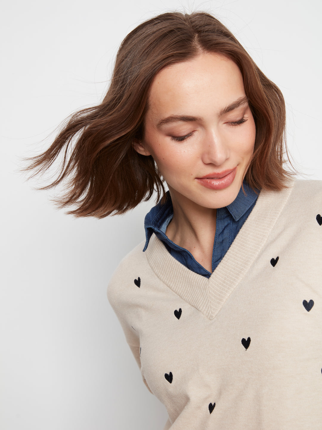 Long Sleeve Drop Shoulder Sweater With Woven Shirt Collar And Bottom Woven pc
