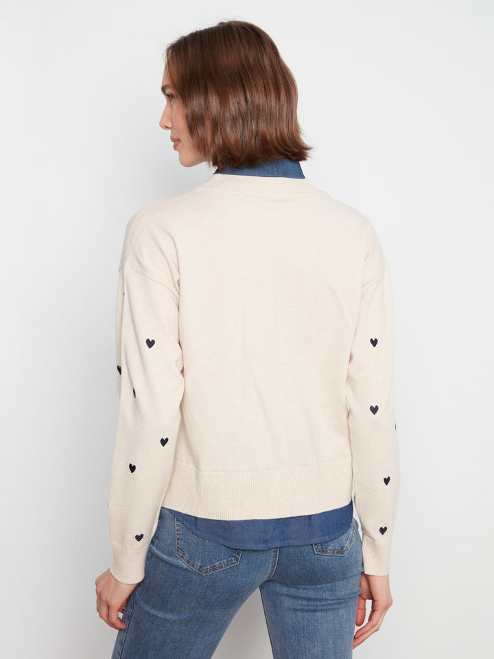 Long Sleeve Drop Shoulder Sweater With Woven Shirt Collar And Bottom Woven pc