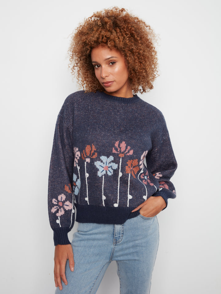 Long Sleeve Drop Shoulder Birdseye Jacquard Sweater