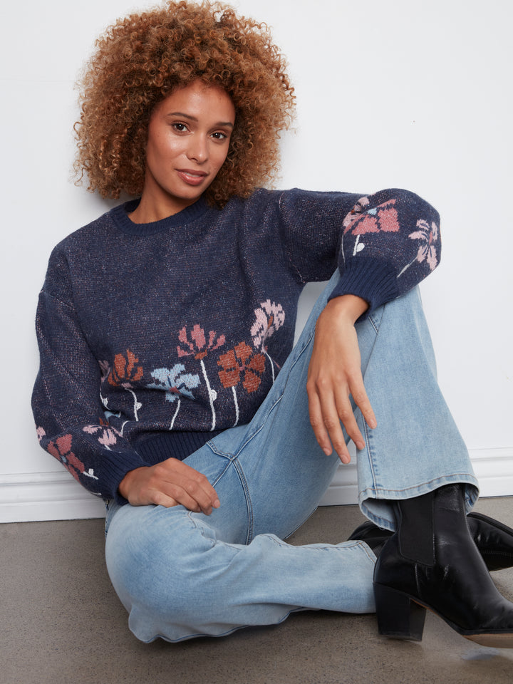 Long Sleeve Drop Shoulder Birdseye Jacquard Sweater