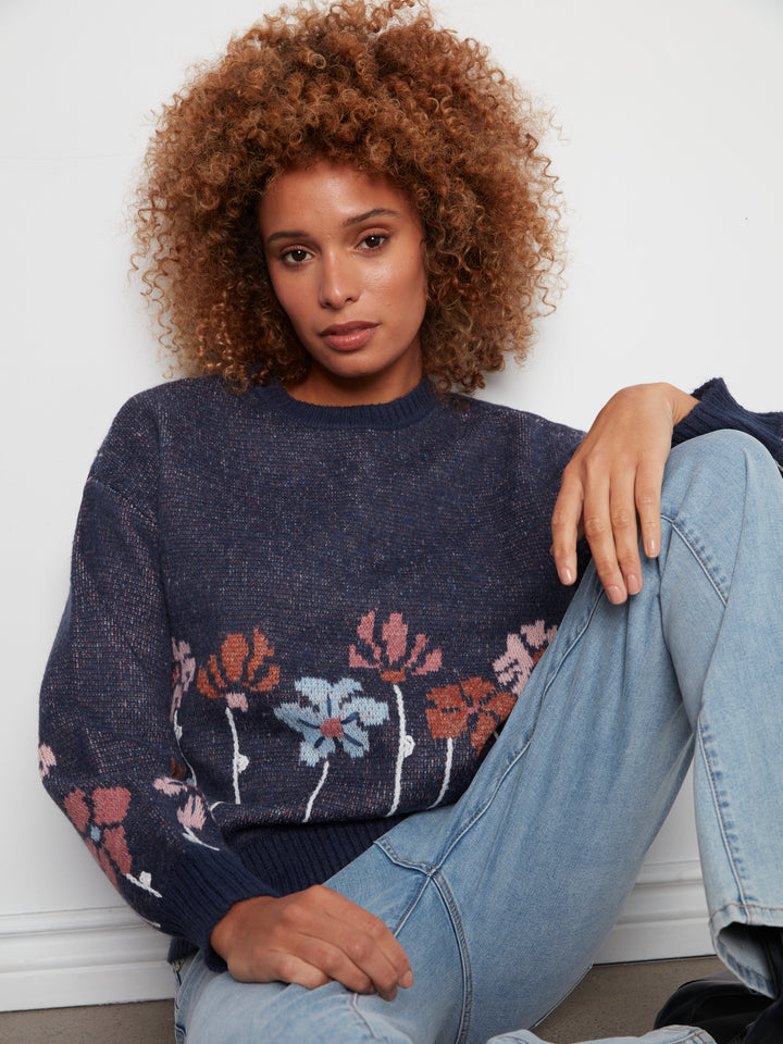 Long Sleeve Drop Shoulder Birdseye Jacquard Sweater