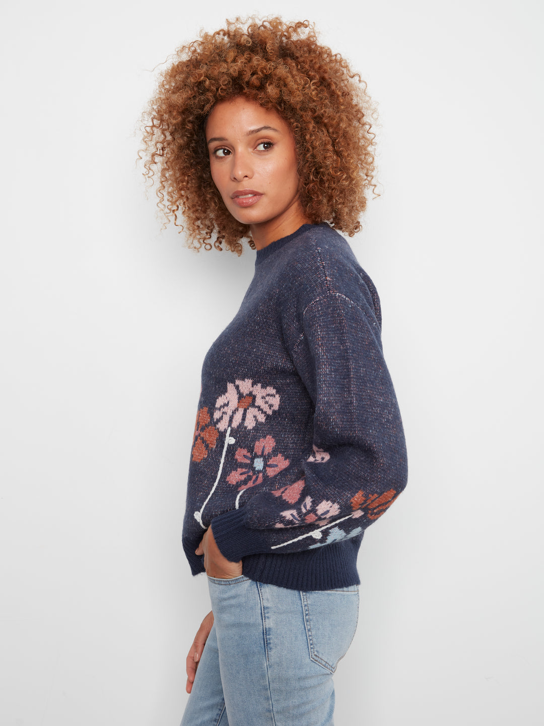 Long Sleeve Drop Shoulder Birdseye Jacquard Sweater