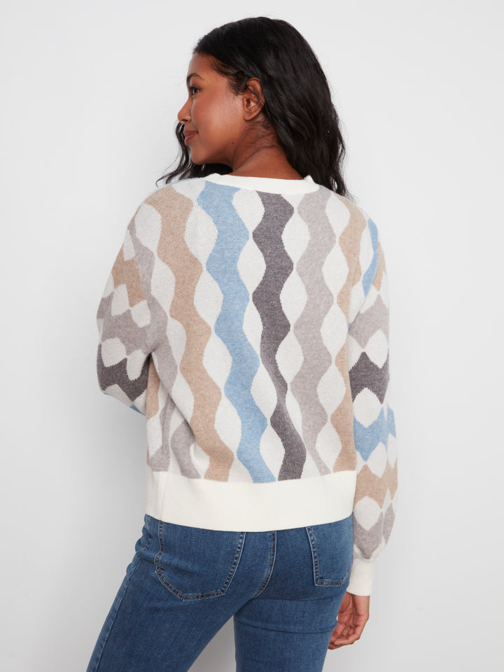 Long Sleeve V Neck Jacquard Sweater Cardigan WIth Buttons