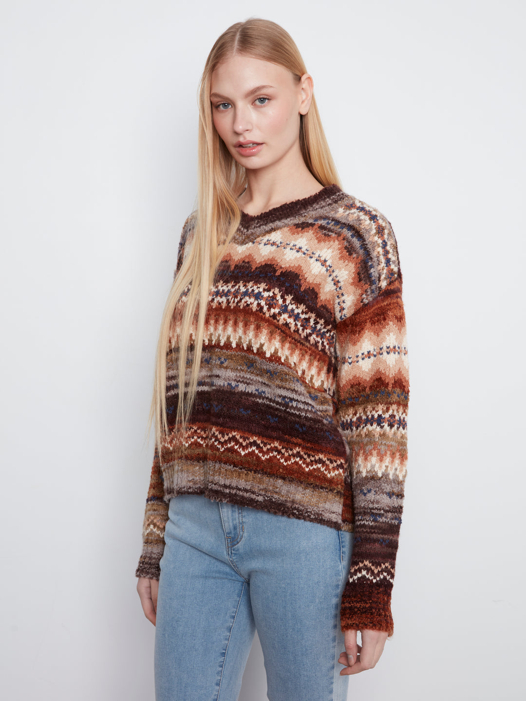 Long Sleeve V-Neck Space Dye Sweater