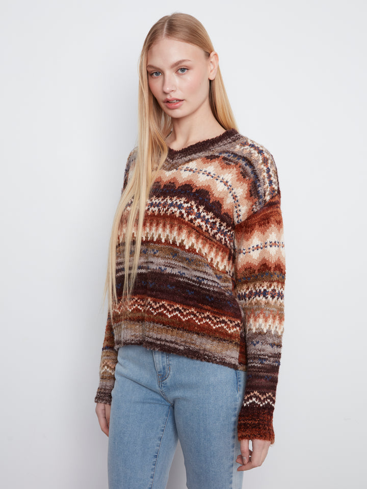 Long Sleeve V-Neck Space Dye Sweater
