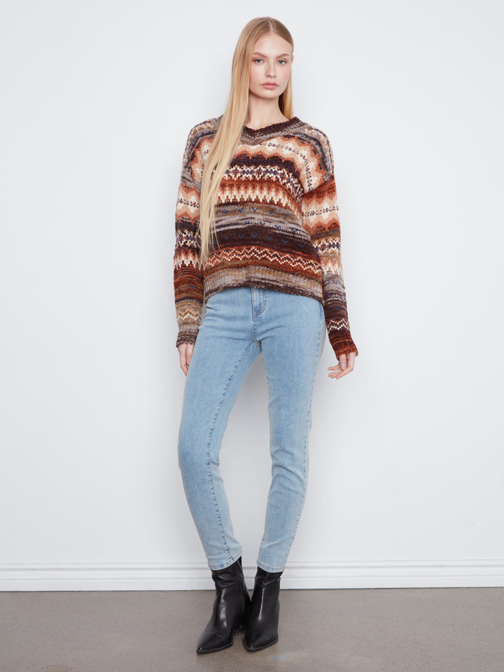 Long Sleeve V-Neck Space Dye Sweater